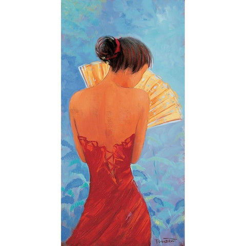 Femme a leventail Black Modern Wood Framed Art Print by Goubault, Francis