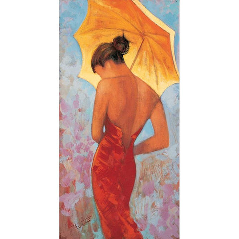 Femme a lombrelle Gold Ornate Wood Framed Art Print with Double Matting by Goubault, Francis