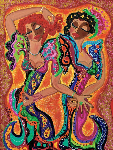 Gypsy dance White Modern Wood Framed Art Print with Double Matting by Ingrid, B.