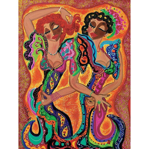 Gypsy dance Gold Ornate Wood Framed Art Print with Double Matting by Ingrid, B.