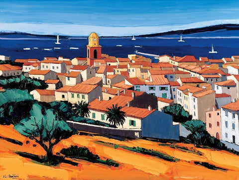 St-Tropez White Modern Wood Framed Art Print with Double Matting by Quilici, Jean-Claude