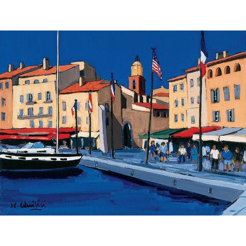 Sur le port de St-Tropez Gold Ornate Wood Framed Art Print with Double Matting by Quilici, Jean-Claude