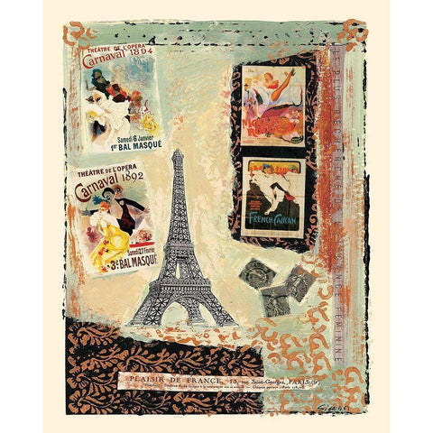 Paris festif Gold Ornate Wood Framed Art Print with Double Matting by Sigrid, M.