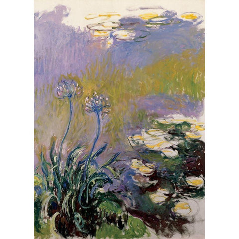 Les agapanthes White Modern Wood Framed Art Print by Monet, Claude