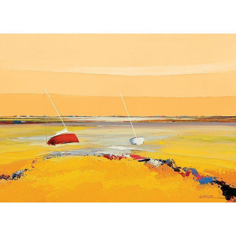 Barques sur horizon White Modern Wood Framed Art Print by Eurgal, Christian