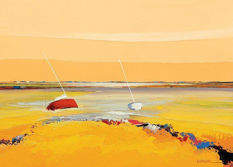 Barques sur horizon White Modern Wood Framed Art Print with Double Matting by Eurgal, Christian