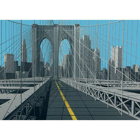 Brooklyn Bridge Gold Ornate Wood Framed Art Print with Double Matting by Peyret, Eric