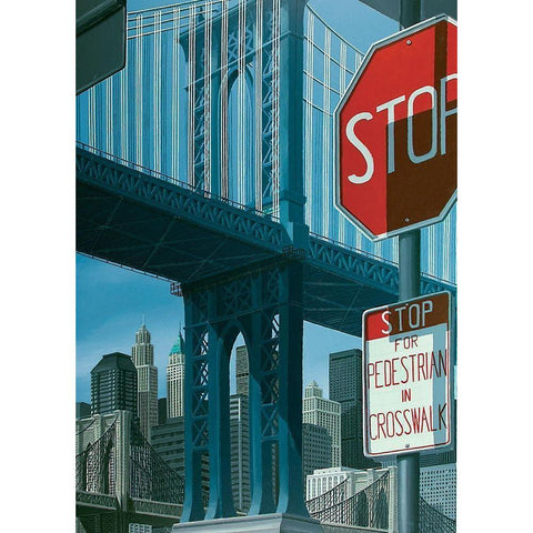 Manhattan Bridge White Modern Wood Framed Art Print by Peyret, Eric