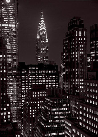 Le Chrysler Building la nuit, Manhattan Black Ornate Wood Framed Art Print with Double Matting by Setboun, Michel