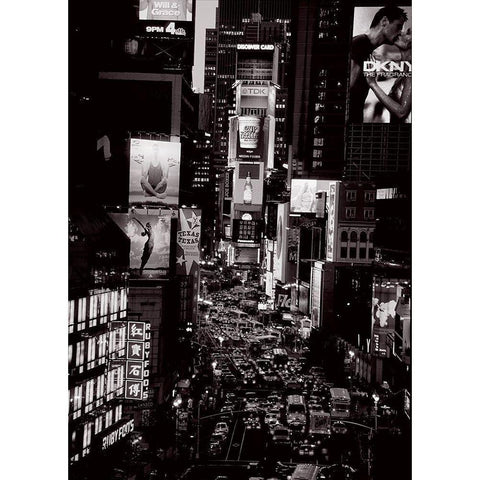 Times Square at Night Black Modern Wood Framed Art Print with Double Matting by Setboun, Michel