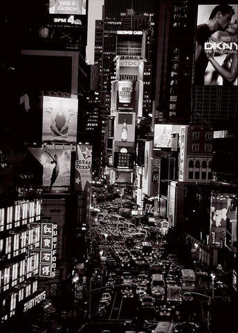 Times Square at Night White Modern Wood Framed Art Print with Double Matting by Setboun, Michel