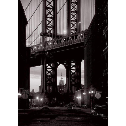 Manhattan skyline from Dumbo White Modern Wood Framed Art Print by Setboun, Michel