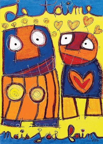 Je taime  White Modern Wood Framed Art Print with Double Matting by Mika