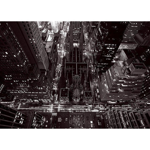 La cathedrale St Patrick et Madison Avenue Black Modern Wood Framed Art Print with Double Matting by Setboun, Michel