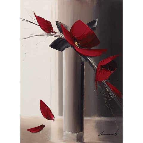 Bouquet rouge I Black Modern Wood Framed Art Print with Double Matting by Tramoni, Oliver