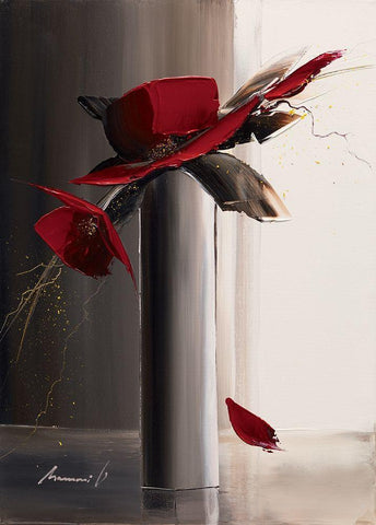 Bouquet rouge II White Modern Wood Framed Art Print with Double Matting by Tramoni, Oliver