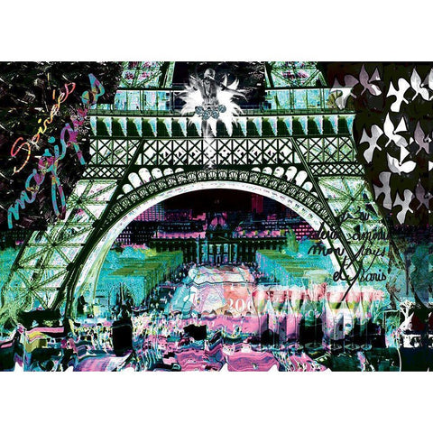 Paris by night White Modern Wood Framed Art Print by Kaly