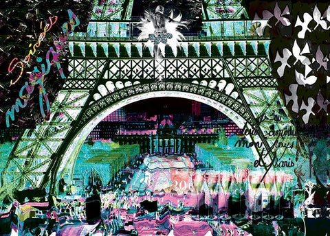 Paris by night Black Ornate Wood Framed Art Print with Double Matting by Kaly