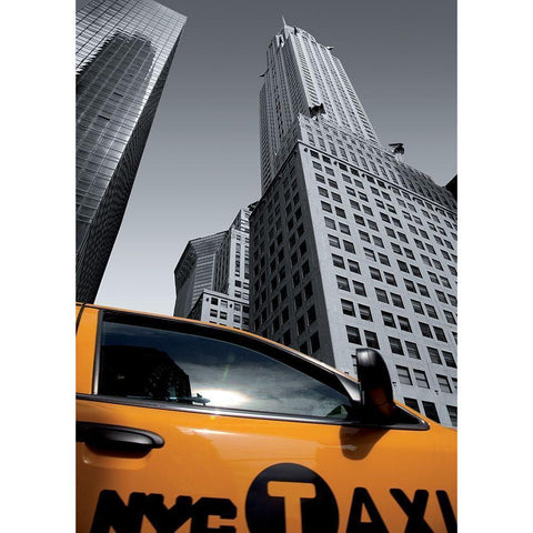 Chrysler Building NYC Taxi Black Modern Wood Framed Art Print with Double Matting by Setboun, Michel