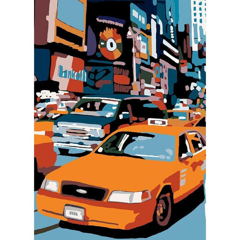 Taxi NY White Modern Wood Framed Art Print by Manzo, Giovanni