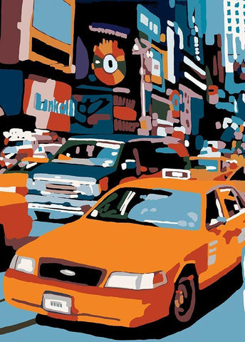 Taxi NY White Modern Wood Framed Art Print with Double Matting by Manzo, Giovanni