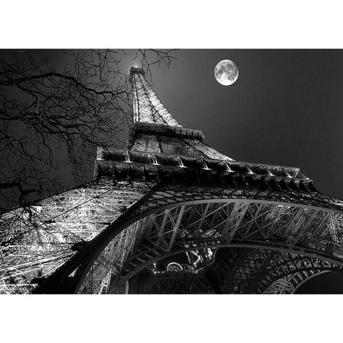 Tour Eiffel, pleine lune White Modern Wood Framed Art Print by Carrara, Antoine