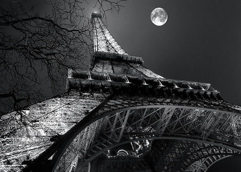 Tour Eiffel, pleine lune White Modern Wood Framed Art Print with Double Matting by Carrara, Antoine