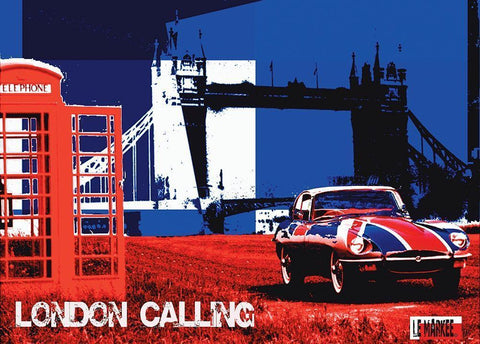 London Calling White Modern Wood Framed Art Print with Double Matting by Le Markee