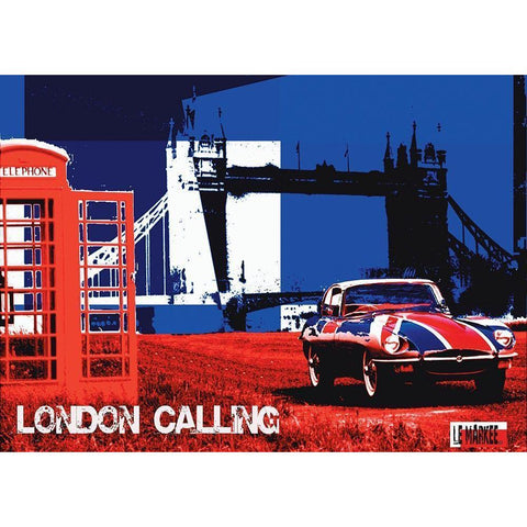 London Calling Black Modern Wood Framed Art Print with Double Matting by Le Markee