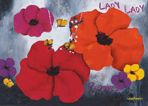 Lady Poppies Black Ornate Wood Framed Art Print with Double Matting by Pfaadt Aurelie