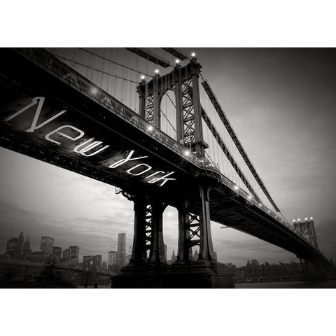 New York Bridge Gold Ornate Wood Framed Art Print with Double Matting by Blonde Attitude