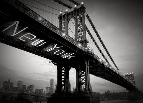 New York Bridge Black Ornate Wood Framed Art Print with Double Matting by Blonde Attitude