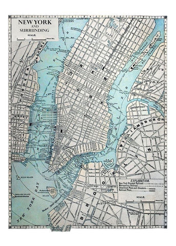 New York Map White Modern Wood Framed Art Print with Double Matting by Braun Studio