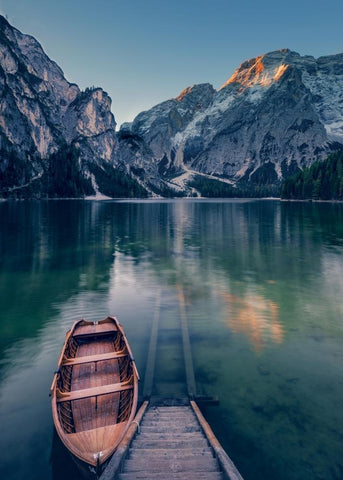 Braies Lake White Modern Wood Framed Art Print with Double Matting by Braun Studio