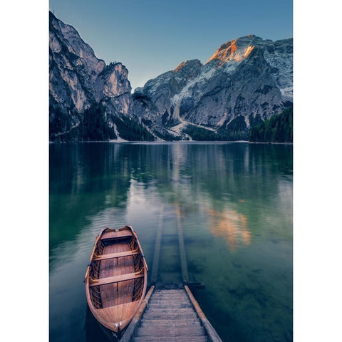 Braies Lake Black Modern Wood Framed Art Print by Braun Studio