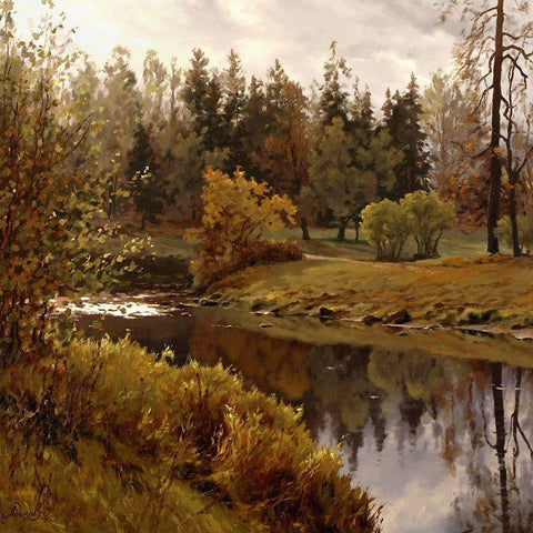 Autumn in Pavlovsk Black Modern Wood Framed Art Print with Double Matting by Adamov, Alexey