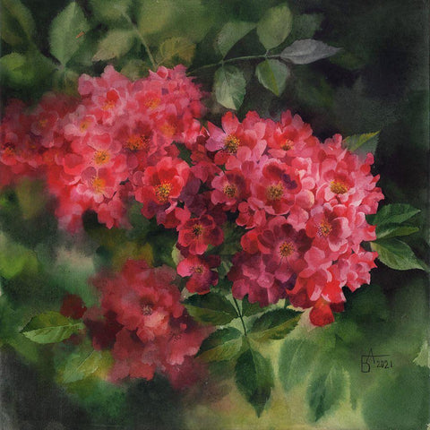 Rose Branch White Modern Wood Framed Art Print with Double Matting by Besedina, Anastasiia