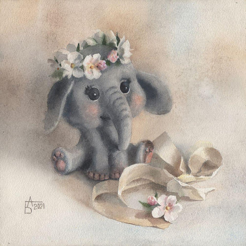 An Elephant Toy Gold Ornate Wood Framed Art Print with Double Matting by Besedina, Anastasiia