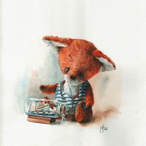 Toy with a Boat in the Glass Black Ornate Wood Framed Art Print with Double Matting by Besedina, Anastasiia