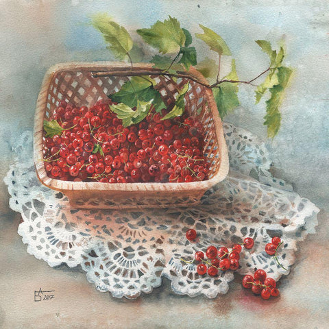 Currant Harvest White Modern Wood Framed Art Print with Double Matting by Besedina, Anastasiia