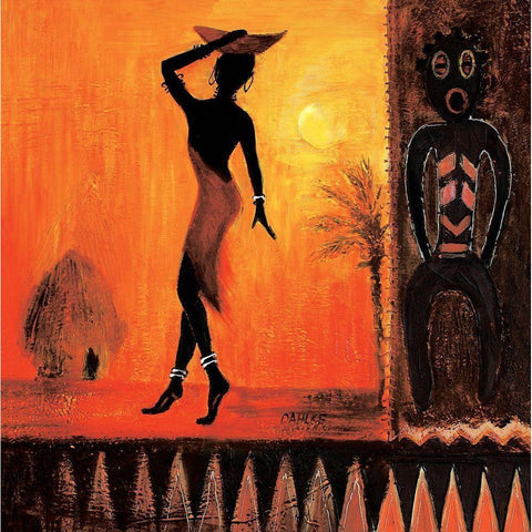 African Girls I Black Modern Wood Framed Art Print with Double Matting by Dahlke, Izabella