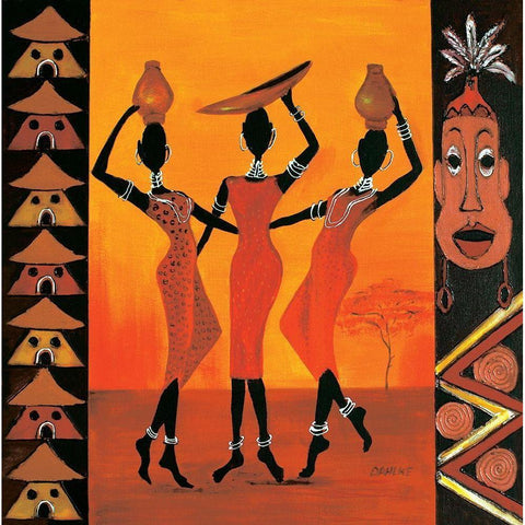 African Girls II Gold Ornate Wood Framed Art Print with Double Matting by Dahlke, Izabella