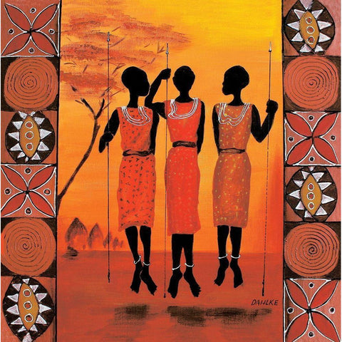 African Girls III White Modern Wood Framed Art Print by Dahlke, Izabella