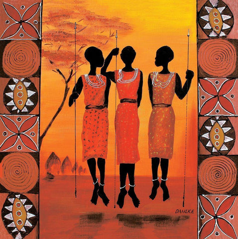 African Girls III White Modern Wood Framed Art Print with Double Matting by Dahlke, Izabella