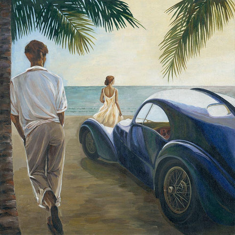 Long Beach White Modern Wood Framed Art Print with Double Matting by Borisova, Irina