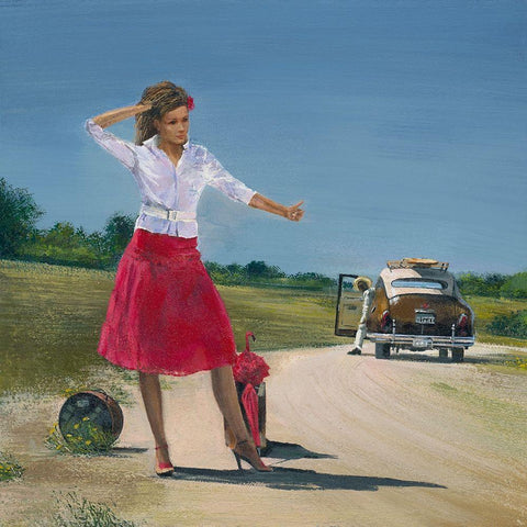 On the Road White Modern Wood Framed Art Print with Double Matting by Borisova, Irina