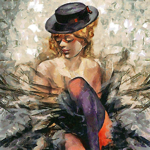 Lady with a black Hat Black Modern Wood Framed Art Print by Medeiros, Celito
