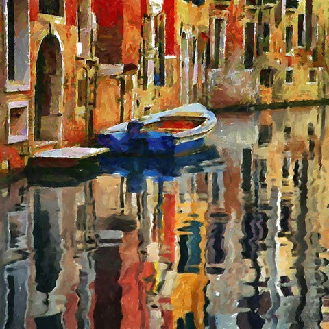 Boat in Venice White Modern Wood Framed Art Print by Medeiros, Celito