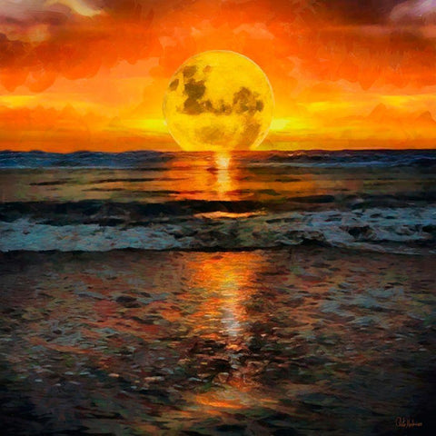 Sunset Over the Sea Black Ornate Wood Framed Art Print with Double Matting by Medeiros, Celito