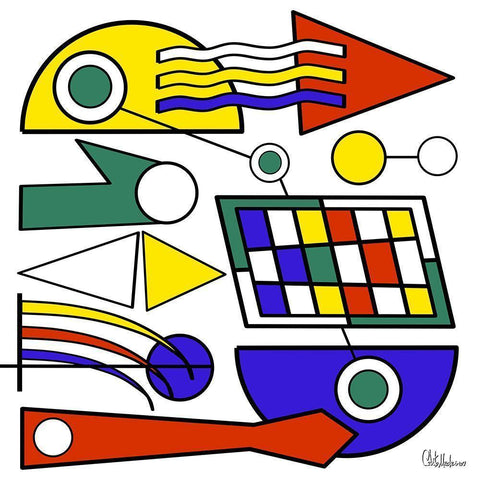 Kandinsky Style V Black Modern Wood Framed Art Print with Double Matting by Medeiros, Celito